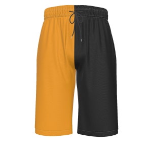 Orange and Black Two Color Split Men's Over-The-Knee Shorts