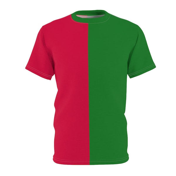 Unisex Two Color Split T-Shirt Red & Green Adult Tee Shirt