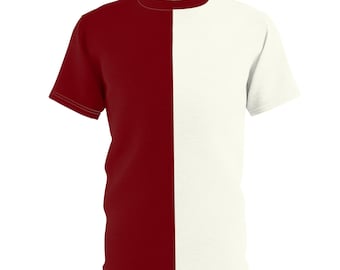 Teamspirit-shirt half kastanjebruin en half crème gesplitst T-shirt volwassenen tweekleurig half-om-half shirt