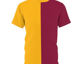 Rood en geel half en half Team Pride-T-shirt College Game Day-shirt sportfan T-shirt teamgeest