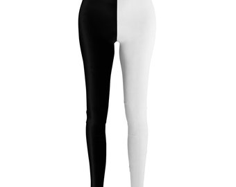 Black & White Split Women&#39;s Casual Leggings Half and Half Two Tone Leggings