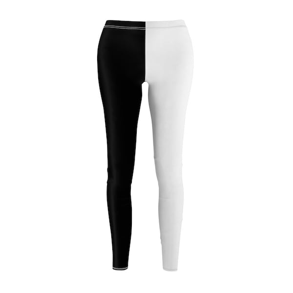 Black & White Split Women's Casual Leggings Half and Half Two Tone Leggings