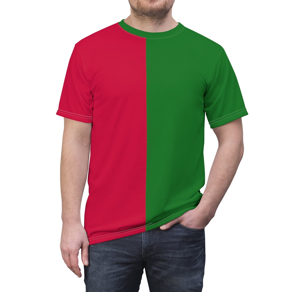 Unisex Split T-shirt Red & Green Adult Shirt - Etsy