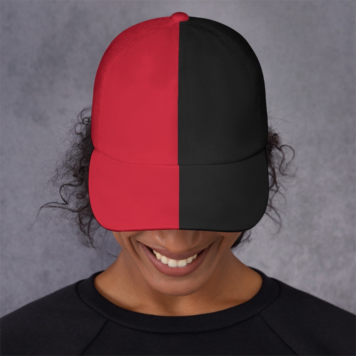 Split Color Peaked Cap Half Red Half Black Cap - Etsy display picture 2