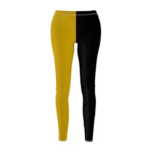 Black & Gold Split Women&#39;s Casual Leggings Half and Half, Two Tone Leggings