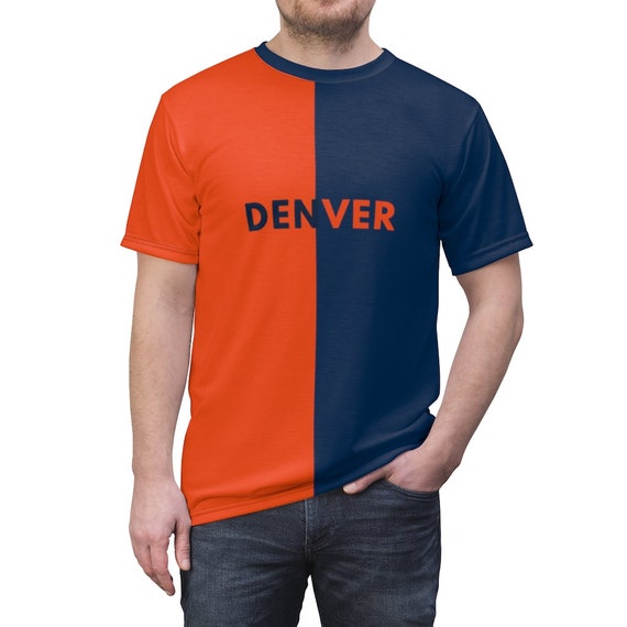 Navy Orange Denver Two Tone Adult Split Tee Half And Half Etsy