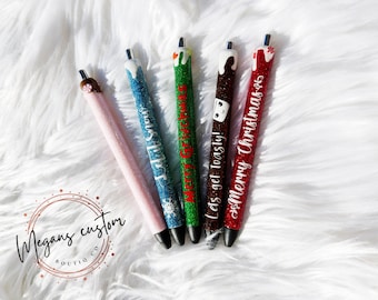 Bolígrafos con purpurina inspirados en Navidad.