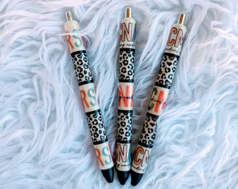 Nurse Pastel Cheetah Custom Pens | Handmade Epoxy Glitter Nurse Stationery | Personalized Medical Theme Gift | Unique Resin Nurse Accessory