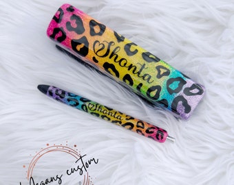 Rainbow cheetah glitter epoxy staplers