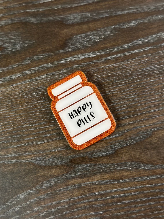 Happy Pills Glittered Acrylic Badge Reel -  Canada