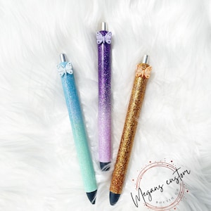 Caneta de gel de resina com glitter borboleta ombré personalizada