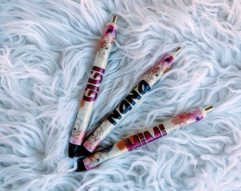 Mom, Grandma, Nana MeMaw flower glitter pens