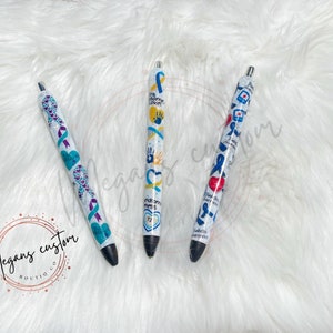Penne gel in resina glitterata con nastro di sensibilizzazione / Penne glitterate epossidiche fatte a mano per supporto di beneficenza / Penne di sensibilizzazione personalizzabili