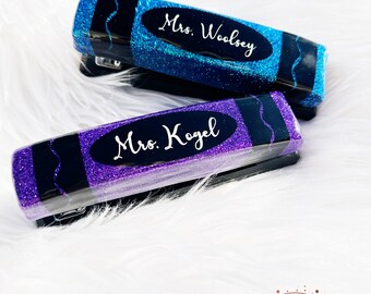 Personalized custom crayon glittered resin staplers