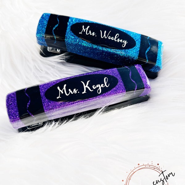 Personalized custom crayon glittered resin staplers