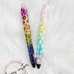 Custom rainbow cheetah glitter resin pens