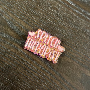 Personalized Speech Therapist Glittered Acrylic Badge Reel | Custom Sparkly ID Holder for SLPs