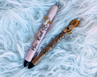 Glitter Resin Epoxy Honey Bee 3D Glitter Pen | Handmade Bee Theme Stationery | Unique Garden Theme Gift | Custom Resin Art Pen