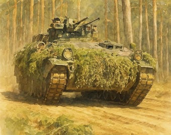 Marder Infantry Fighting Vehicle Watercolor | Digital Military Mural | PNG Download | Bundeswehr IFV Art Poster A3