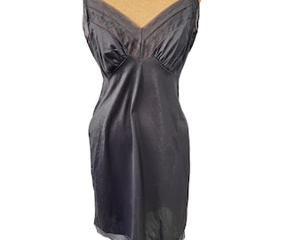 Vintage black slip dress Hollywood Vassarette mesh lace trim lingerie goth