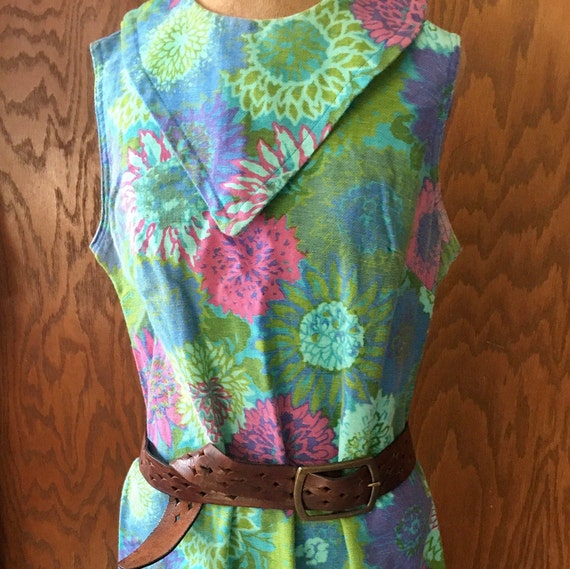Vintage 60's mod floral sleeveless shift dress, 6… - image 2