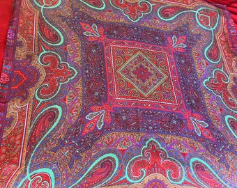 vintage silk blend scarf wrap multi color paisley psychedelic print boho hippie