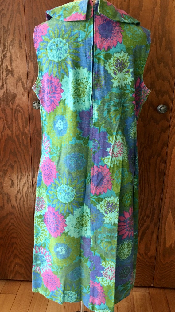 Vintage 60's mod floral sleeveless shift dress, 6… - image 7