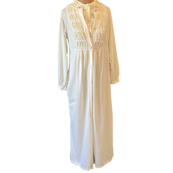 Vintage 60s peignoir set cream color nylon ruched… - image 2