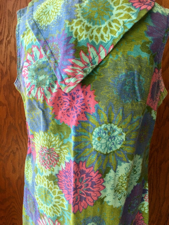 Vintage 60's mod floral sleeveless shift dress, 6… - image 4