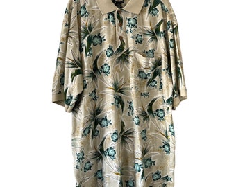 Vintage Tommy Bahama mens tropical hawaiian print cotton pullover polo shirt, hawaiian short sleeve mens polo size medium