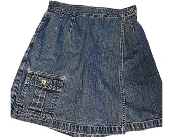 Bill Blass 90s cotton denim skirt shorts SKORT high waist  cargo pocket, womens sz 10 classic