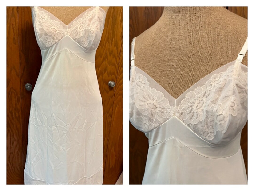 Vintage Vanity Fair off White Full Slip Dress 32L, 50's Slip Dress