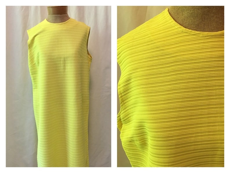 Vintage 60's bright yellow shift dress, mod 60's polyester dress, 60's clothing, 60's mod Ziggy style dress, vintage womens dresses image 1