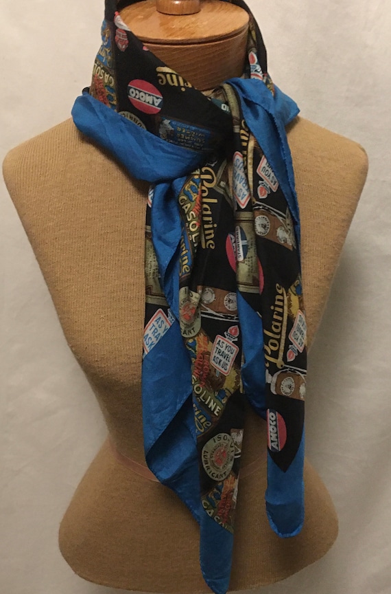 Vintage  gas station signs print scarf or wrap, O… - image 3