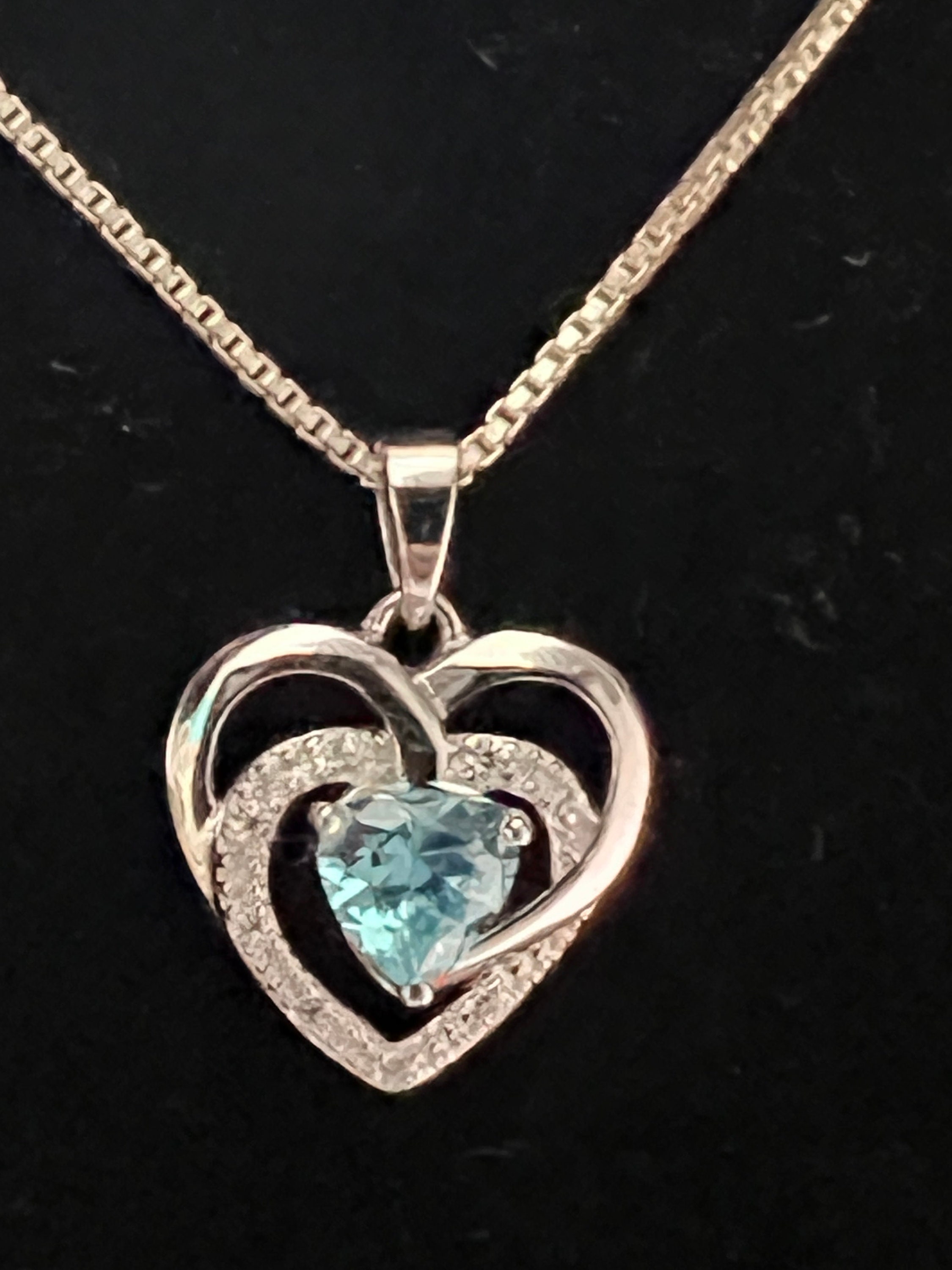 【STONEHENgE】Silver Material Heart Cubic Necklace SC1629 Sterling Silver 925 Heart Pendant W/ Aquamarine CZ Stone, 16