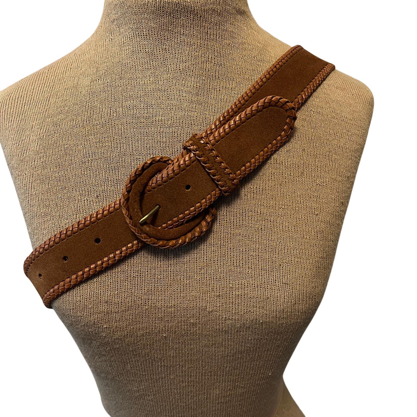 Vintage Lands End tan suede leather belt Western braided trim and buckle 90s Y2K Vintage Braided Suede Belt - Etsy main image 2