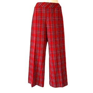 70s red plaid polyester wide leg pants slacks high waist vintage White Stag