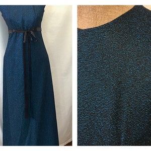 70&#39;s black blue sparkle sleeveless maxi dress XS/S womens, 70&#39;s style maxi dress formal, prom, evening dress. Vintage formal maxi dress