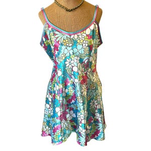 Y2K pastel floral slip dress babydoll nighty colorful silky satin lingerie mini