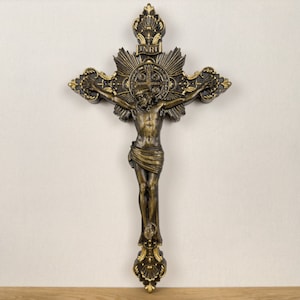 Catholic Cross, St. Benedict Crucifix, Wood Cross, Religious Gift, Wall Cross, Big Size 19.69"