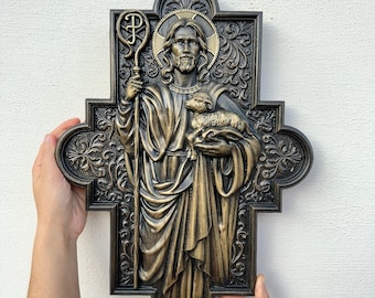 Jezus de goede herder, katholieke iconen, houtsnijwerk, religieus geschenk, wanddecoratie, christelijke kunst aan de muur, goede herder,