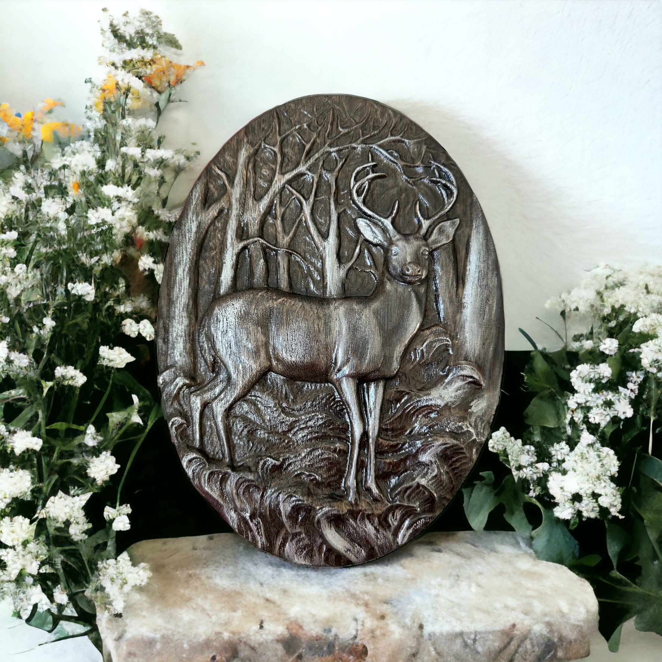 Deer Carving, 3D Wood Wall Art, Wood Cabin Décor, Deer Wall