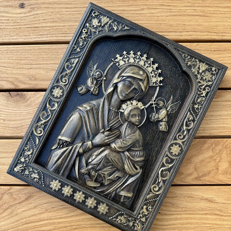 Our Lady of Perpetual Help, Wooden Icon, Religious Gift, Blessed Virgin ...