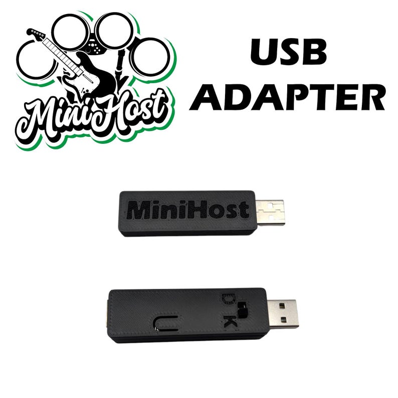 May include: Black USB adapter with the text "MiniHost" printed on it. The adapter is designed to connect to a computer or other device.