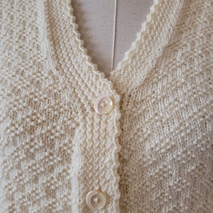 Vintage handknitted wool buttoned long women vest, cream colored ladies gilet, handmade vest, pure wool vest, hand knit plus sizes vest.