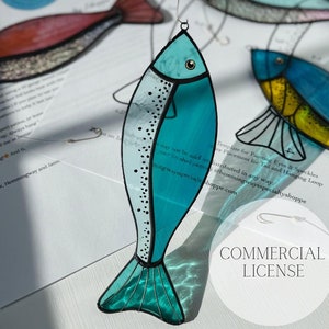 Stained Glass Fish Suncatcher Pattern: Fish On A Hook (Digital Download)