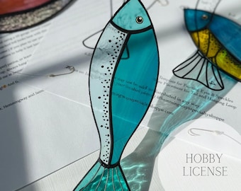 Stained Glass Fish On A Hook Pattern: DIY Suncatcher (Digital Download)