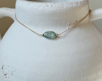 Blue Kyanite Necklace: 14k Gold Fill Chain, Handmade Gemstone