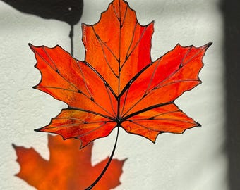 Stained Glass Maple Leaf Suncatcher: Autumn Window Art