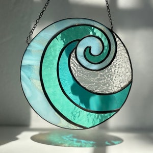 Stained Glass Ocean Wave Suncatcher: Coastal Home Decor